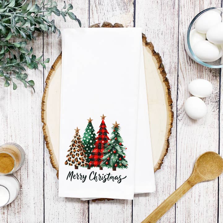 Prairie Chicken Sticker Shop & Gifts - Wholesale Tea Towel - Christmas Trees Waffle Weave Dish Towel Tea Towel 1