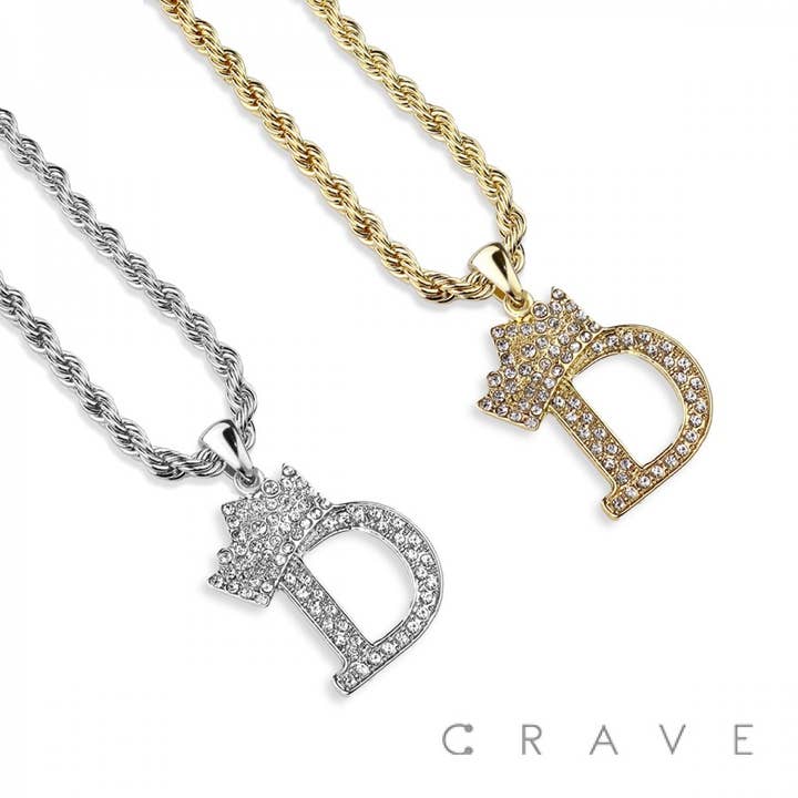 KING CROWN ALPHABET INITIAL D PENDANT NECKLACE for wholesale by CRAVE