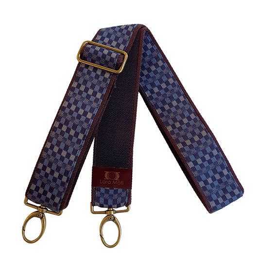Nastro per borsa Gala a quadretti blu e grigio per la vendita all'ingrosso da parte di Lara Moti