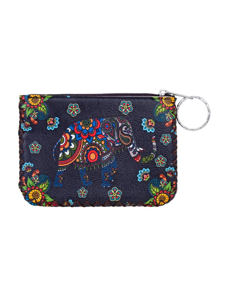 Floral Elephant Printed Coin Purse HB0665 - NO.66 BK for wholesale by Ole