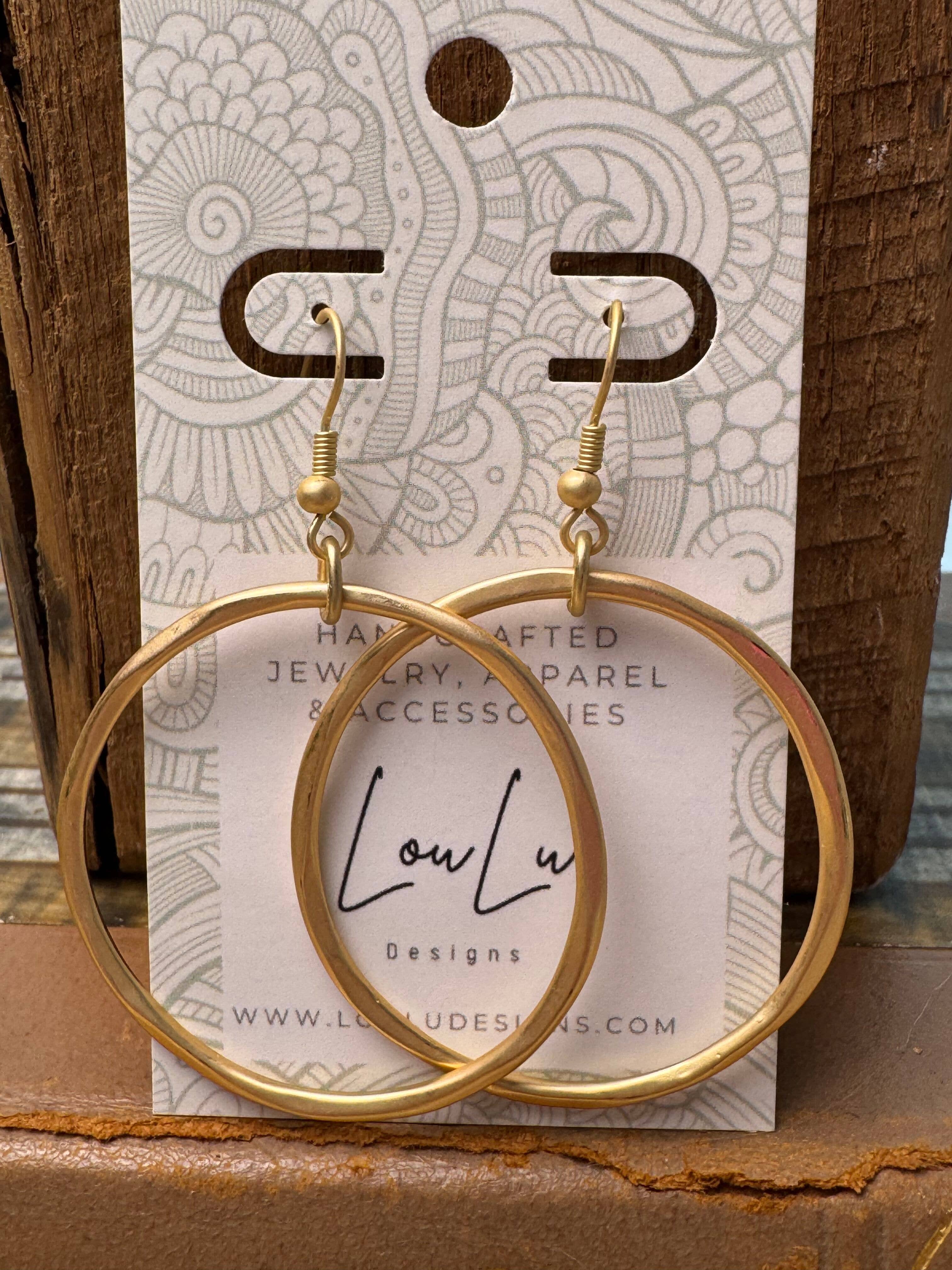 Loulu Designs - Wholesale Dangle Earrings - Hammered Halo Earrings-Matte Gold Two Sizes3