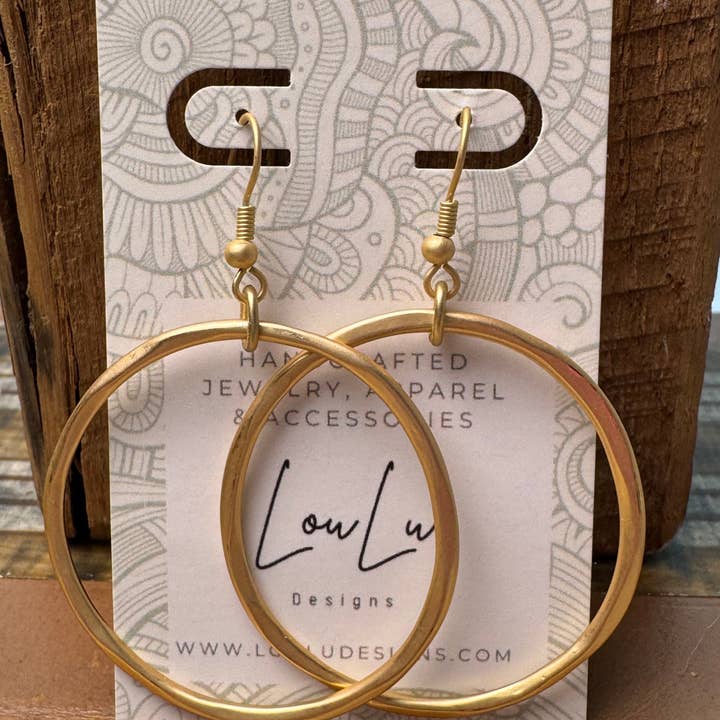 Loulu Designs - Wholesale Dangle Earrings - Hammered Halo Earrings-Matte Gold Two Sizes3