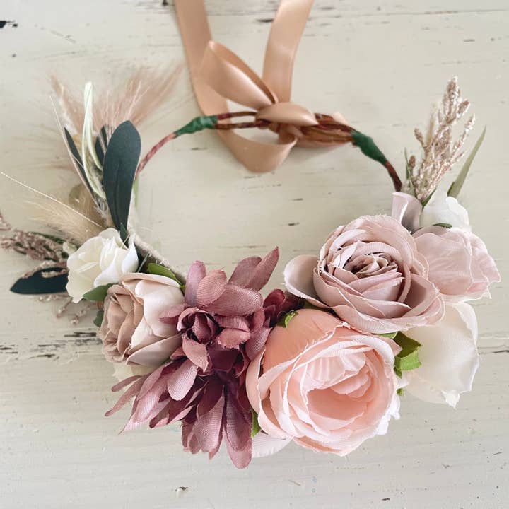 Boho Dog Wedding Wreath: Neutral Fall Flower Crown for wholesale by Wolf and Wonder