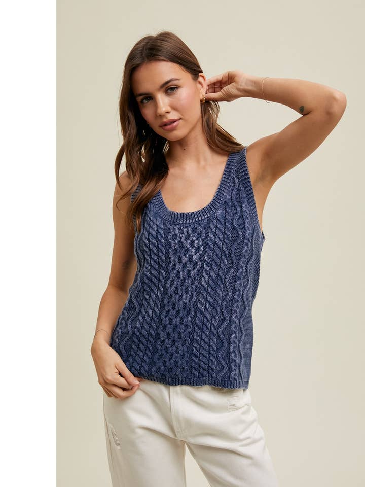 WASHED CABLE KNIT SWEATER TANK / WL24-9296 for wholesale by Wishlist Apparel