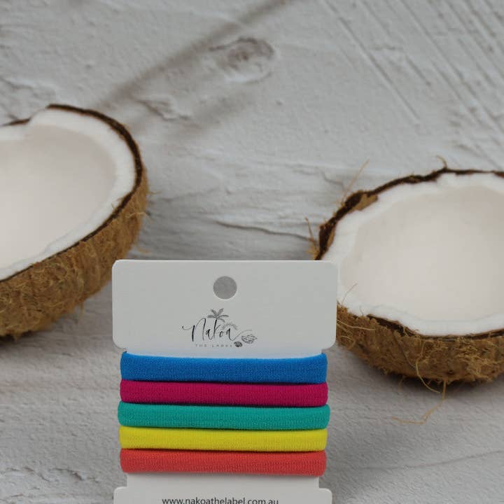 Nakoa The Label - Wholesale Hair Tie - Super Stretchy Elastic Hair Ties - Set of 5 - Bright - Lollipop