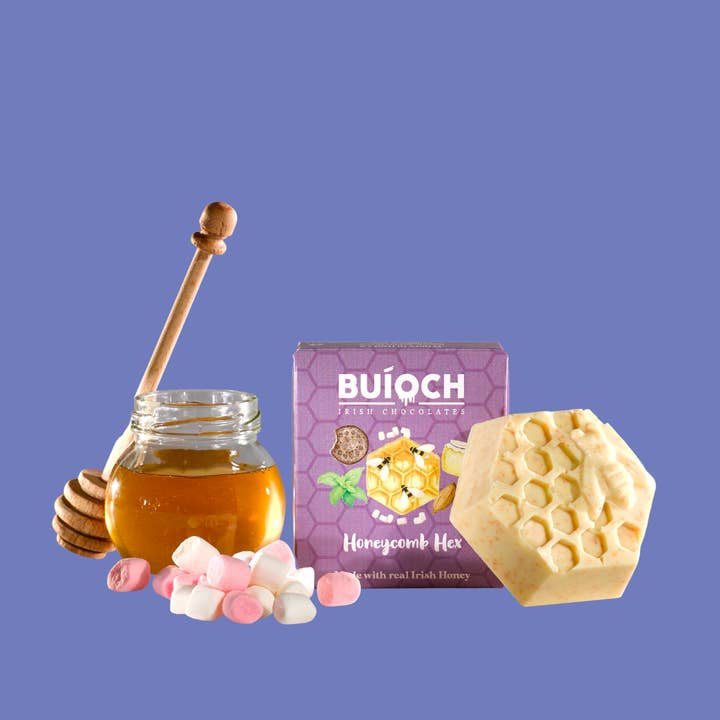 Marshmallow Honeycomb Hex - White Chocolate for wholesale by Buíoch Irish Chocolates