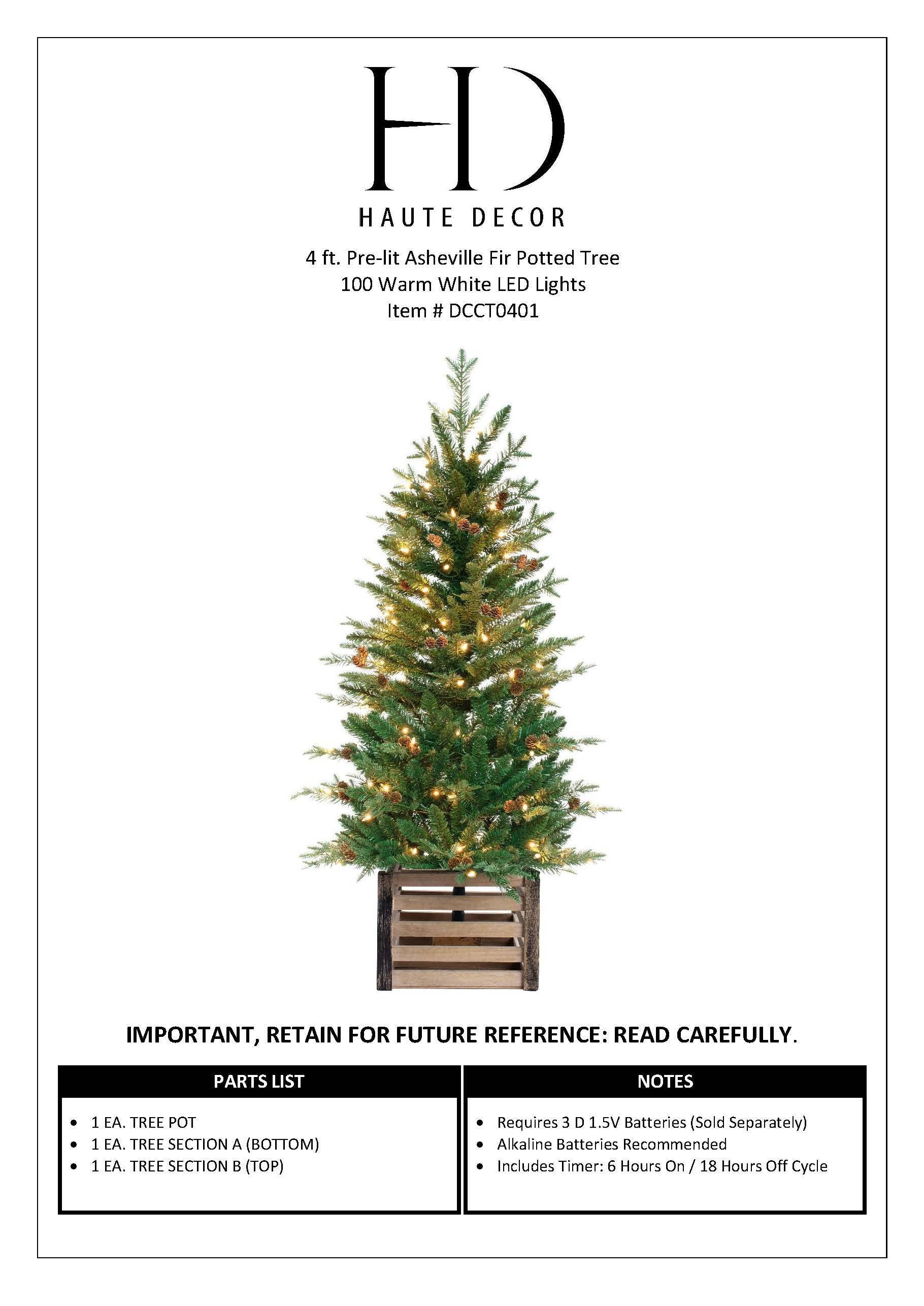 Haute Decor - Wholesale Artificial Christmas Tree - 4 Foot Christmas Pre-lit Asheville Fir Potted Tree8