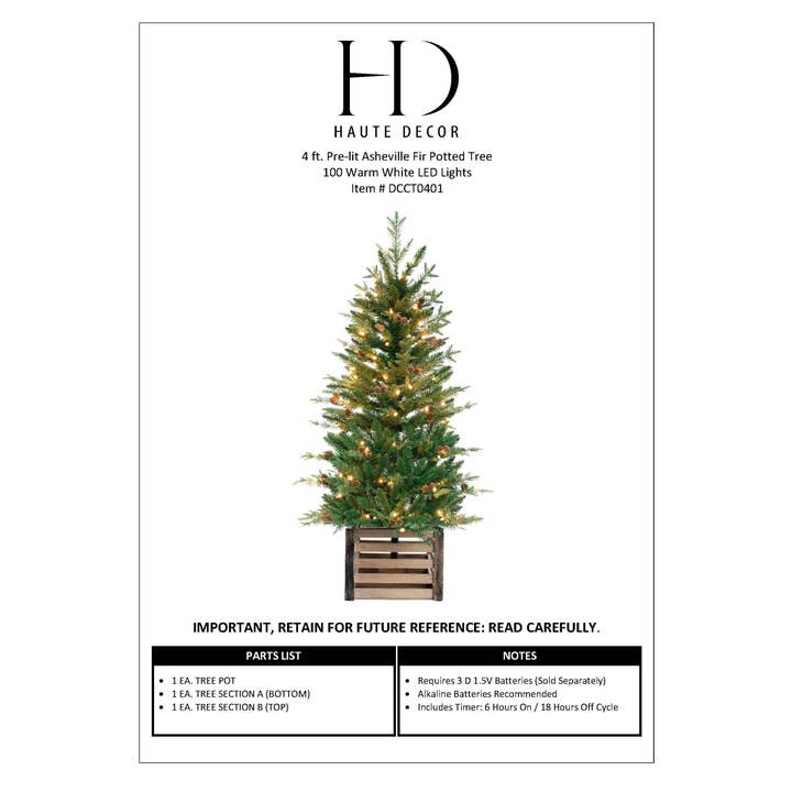 Haute Decor - Wholesale Artificial Christmas Tree - 4 Foot Christmas Pre-lit Asheville Fir Potted Tree8