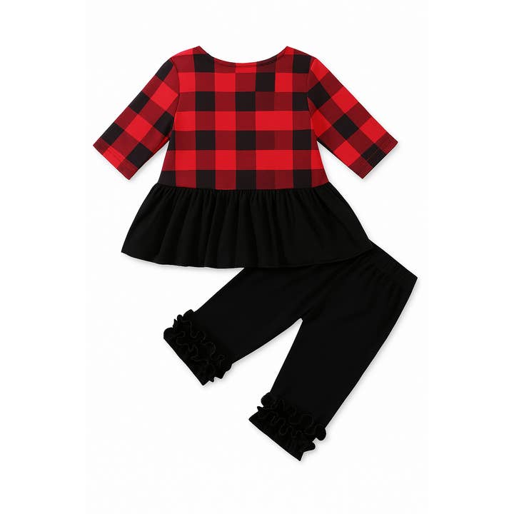 Completo da ragazza scozzese nero-rosso 2 pezzi per la vendita all'ingrosso da parte di Fennco Styles