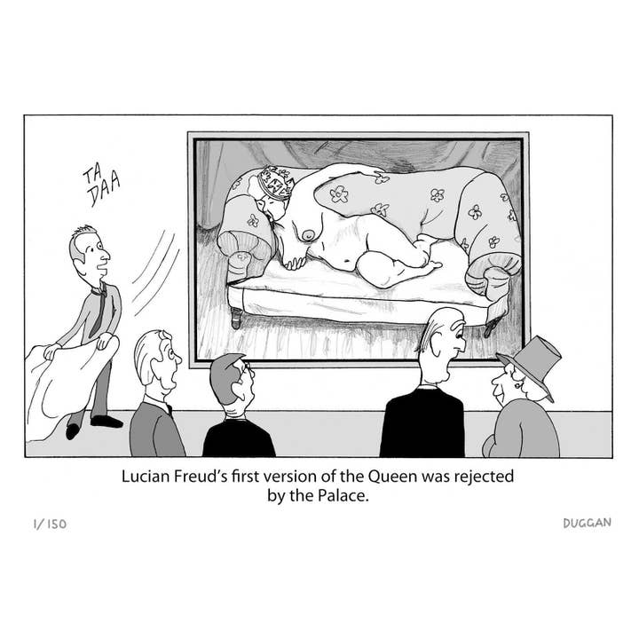 Freud Paints The Queen Limited Edition Print By Peter Duggan for wholesale by Duggoons Greeting Cards