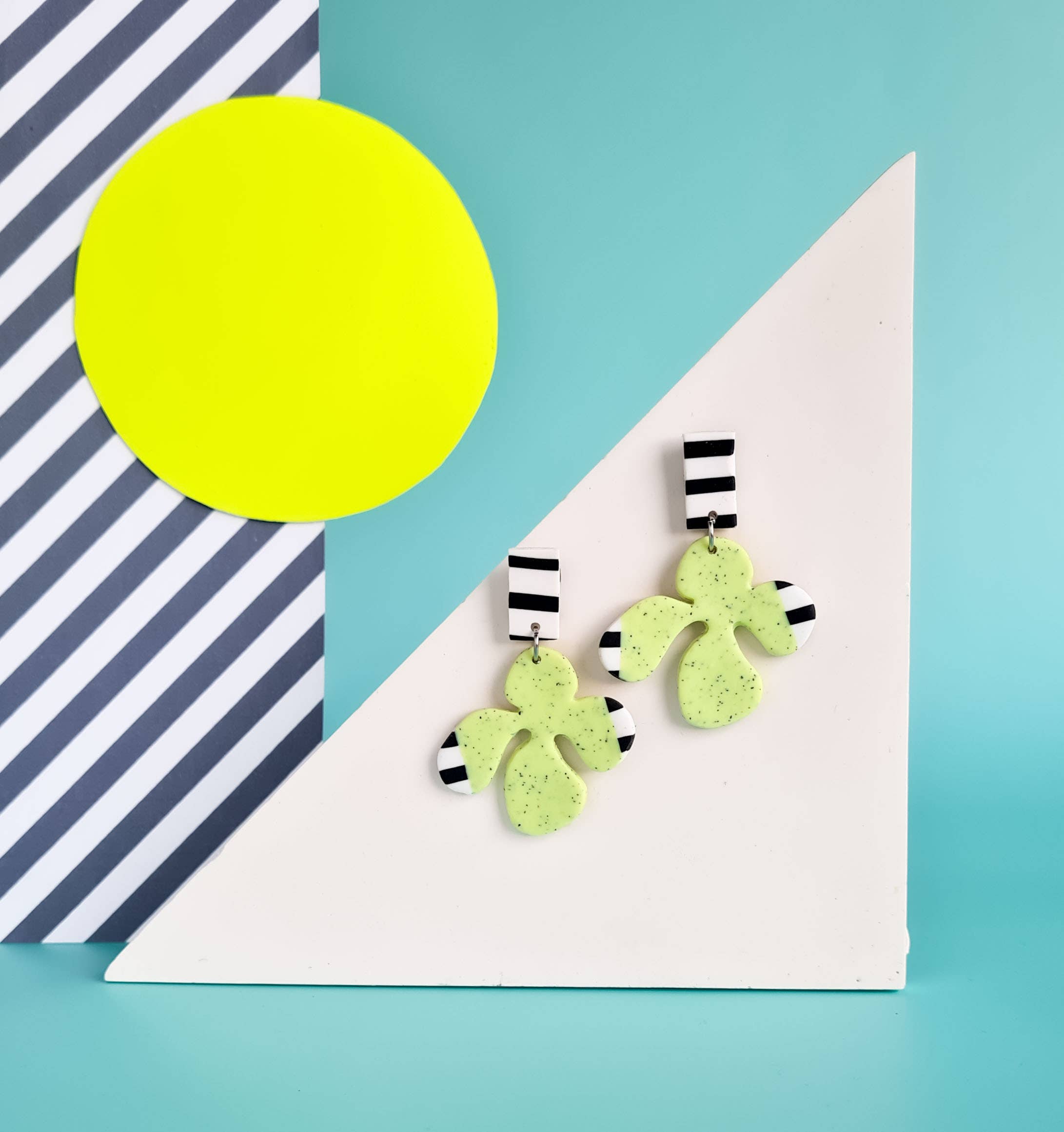 Mono - Wholesale Dangle Earrings - neon yellow and mint handmade polymer clay earrings6