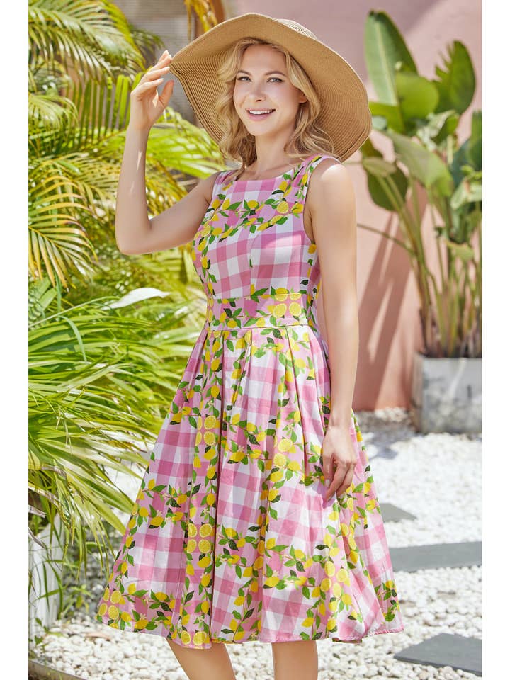 233113-PINK MULTI | Lily | Fit & Flare Dress With Pockets for wholesale by Miss Lulo