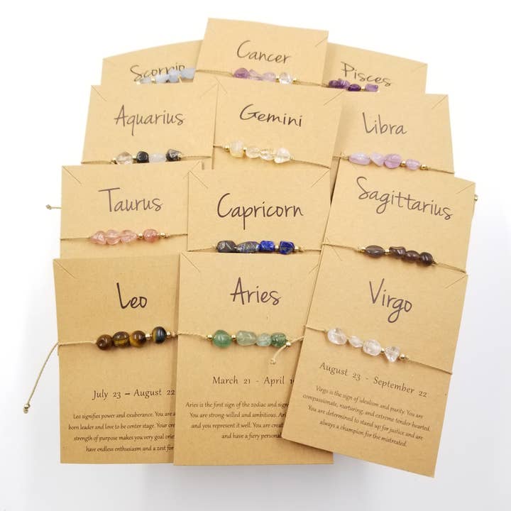 CHAKRA JEWELRY - Wholesale Beaded Bracelet - Natural Stone Handwoven Constellation Bracelet with Card