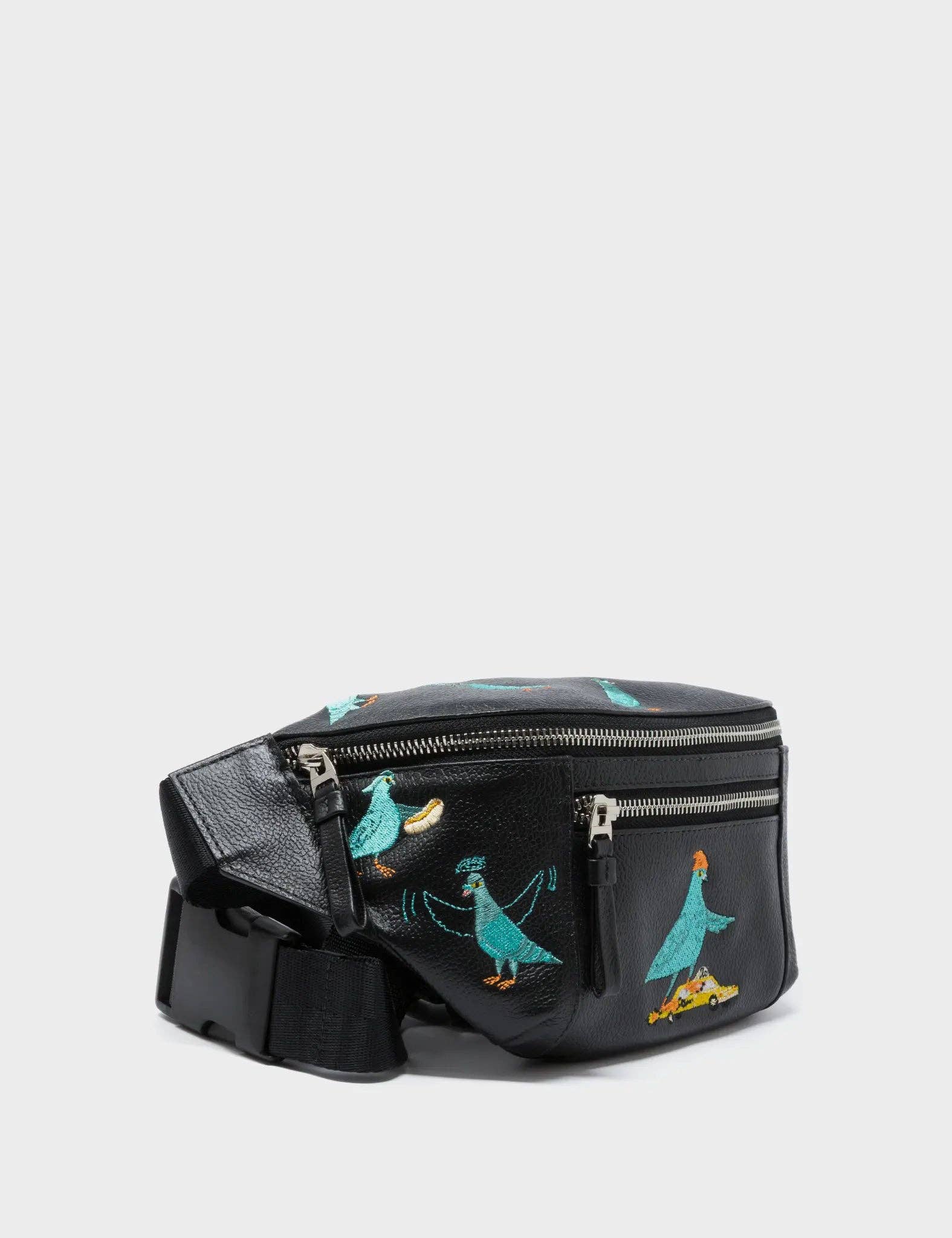 Min & Mon – wholesale Belt bag – Women’s – Harold Fanny Pack Black Leather - Pigeonista Embroidery0