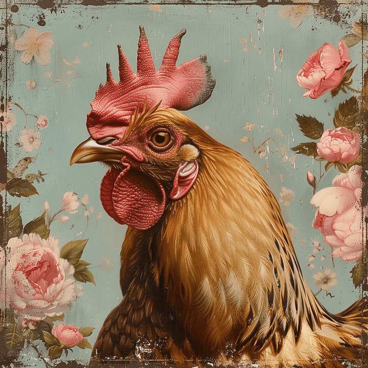 Mowbi - Venta al por mayor Ilustración - Lámina artística victoriana con forma de pollo, 8 x 8 pulgadas