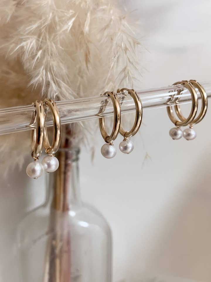 Tenley Pearl Hoops for wholesale by Copper Rose Jewelry