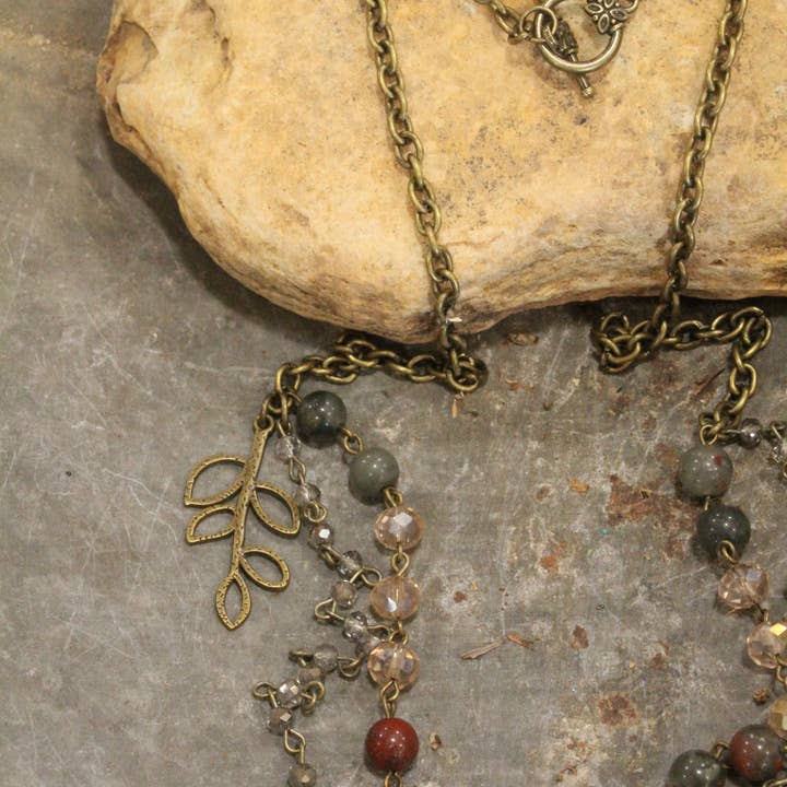 The Primitive Peddler, Inc. - Wholesale Pendant/Charm Necklace - Double Layered Rosary Chain Stone Drop Necklace