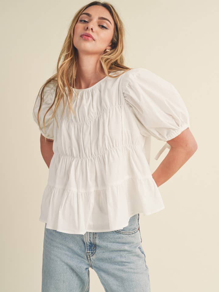 &MERCI - Wholesale Blouse - Women's - TIERED SHIRRING PUFF SLEEVE TOP MTP308141