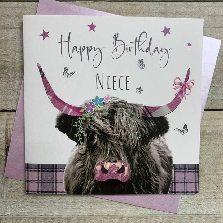 Niece - Female Highland Cow Card (S381-Nie) for wholesale by White Cotton Cards