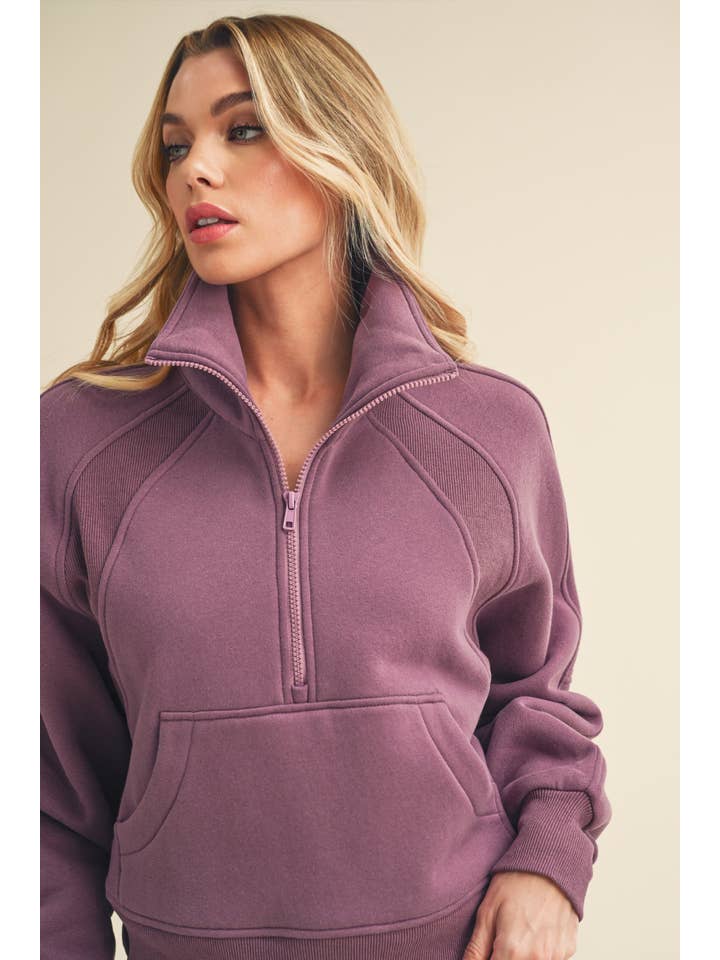 AEMI + CO - Wholesale Sweatshirt – Women's - 950CK Dove Funnel Neck Half Zip 629