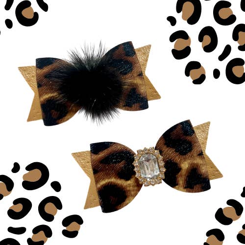 Leopard Glam Dog Hair Bow for wholesale by Bark Fifth Avenue