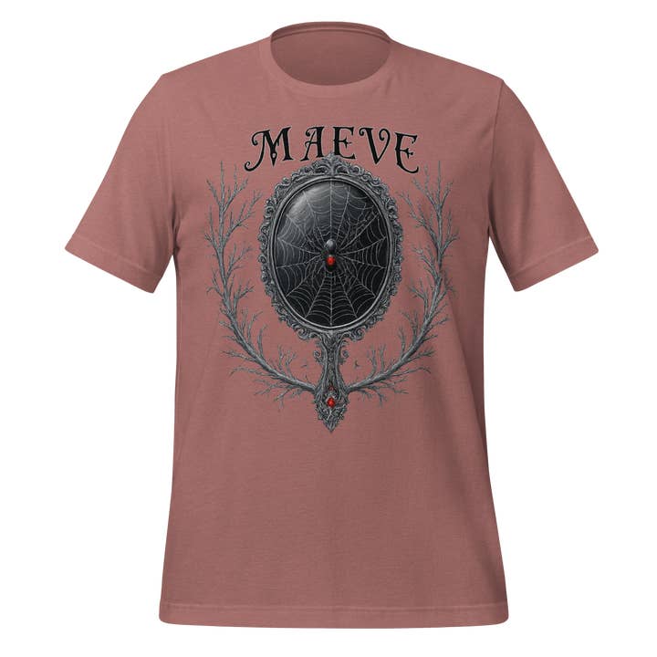 MagicMerchEmporium - Wholesale Screen Printed T-Shirt - Women's - Maeve Name Design with Spider Mirror Art Spooky Tee2