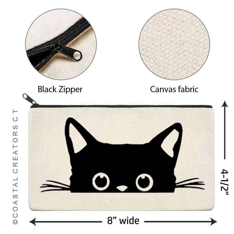 Coastal Creators of Connecticut - Wholesale Pouch - Unisex - Cat Peeking Canvas Multi-Purpose Zipper Bag3