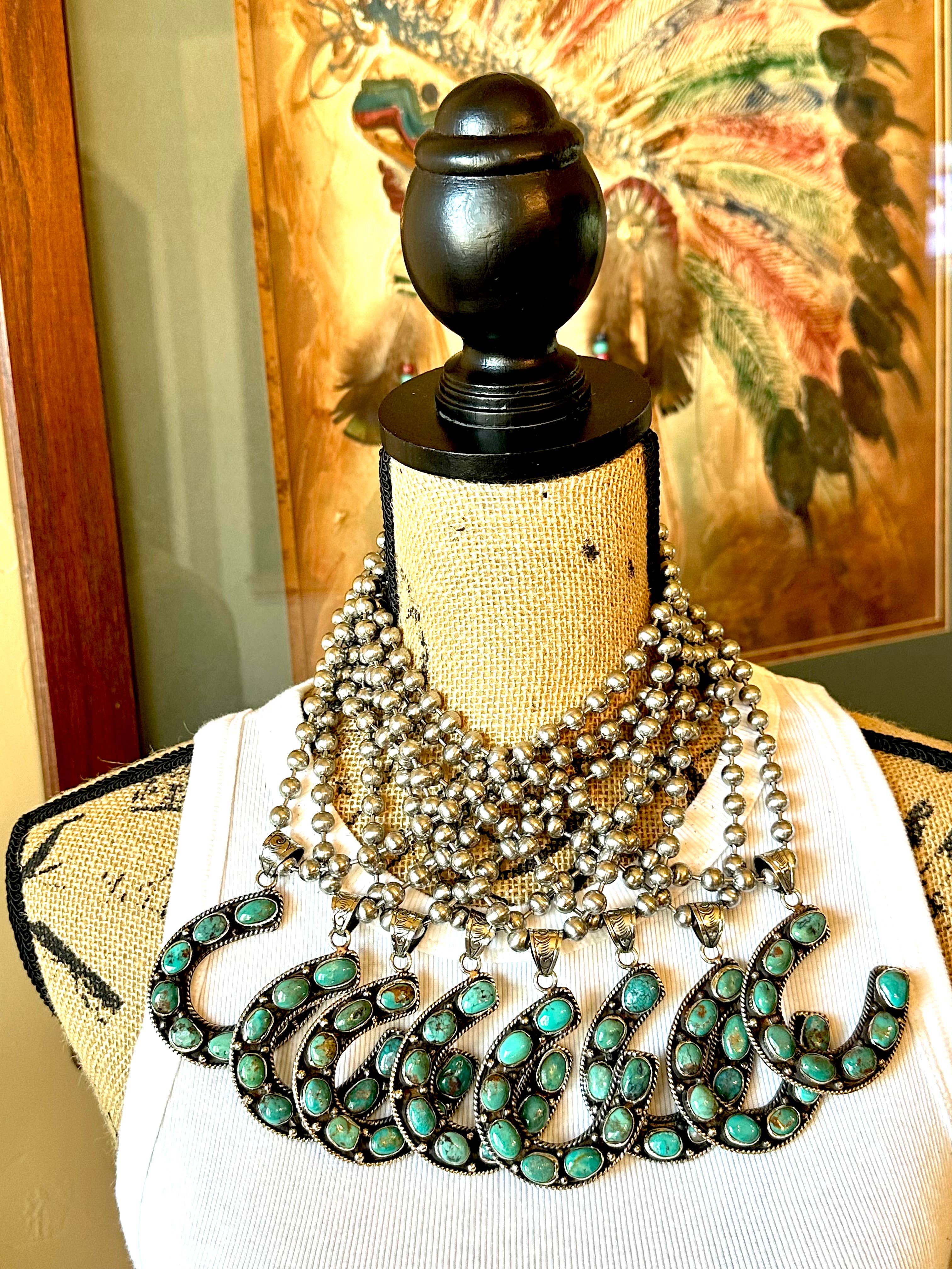 Fleurdesignz Western Jewelry – Engroshandel Halskæde med vedhæng – Turkis hestesko vedhæng halskæde2