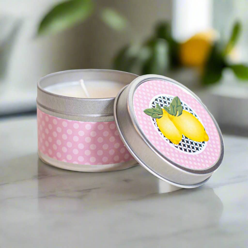 Mod Lounge Paper Company - Wholesale Travel Candles - Lemon Pink and Yellow Vintage Travel Candle