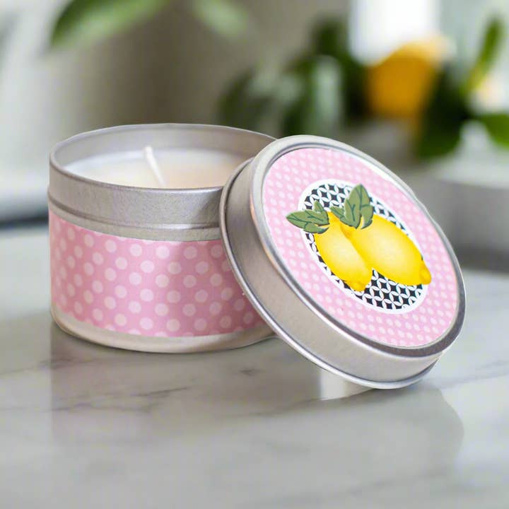 Mod Lounge Paper Company - Wholesale Travel Candles - Lemon Pink and Yellow Vintage Travel Candle0