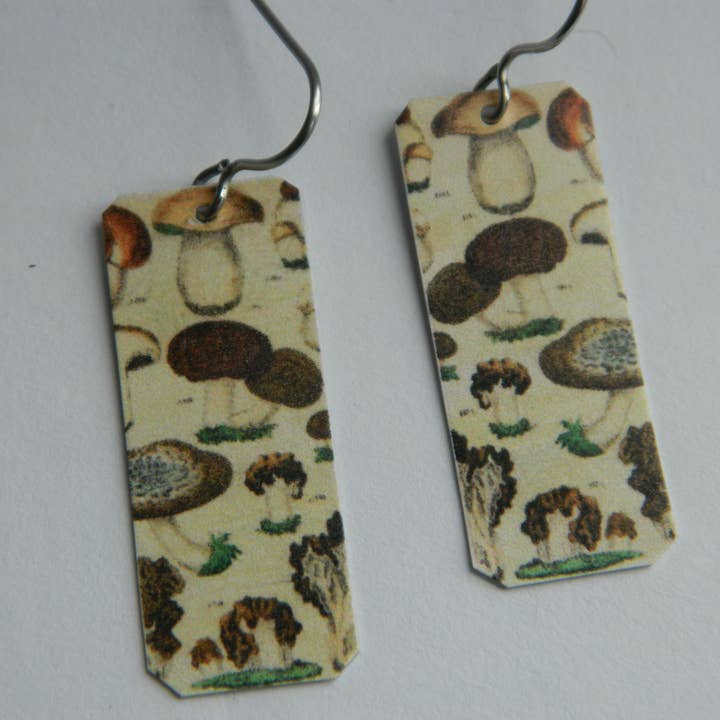 Mushroom Earrings Vintage Scientific Art detail Style 3 for wholesale by Sarah Wood Studio
