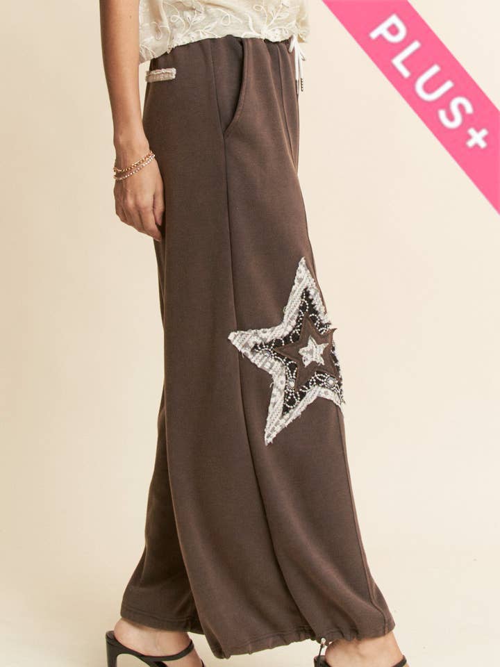 PLUS DENIM STAR PATCHWORK ELASTIC WAISTBAND PANTS for wholesale by Davi & Dani