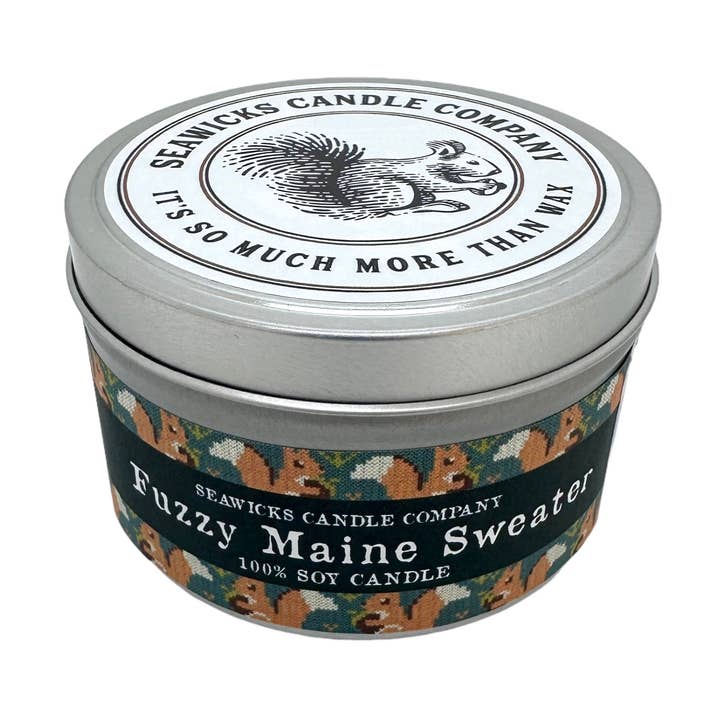 Fuzzy Maine Sweater 100% Soy Large Travel Tin for wholesale by Seawicks Candle Company