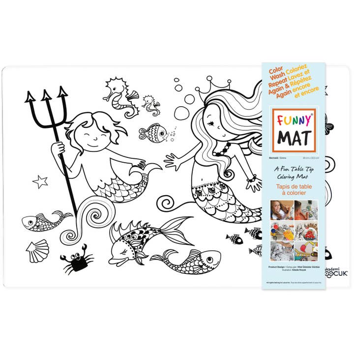 Table top coloring mat, mermaid, white for wholesale by Funny Mat