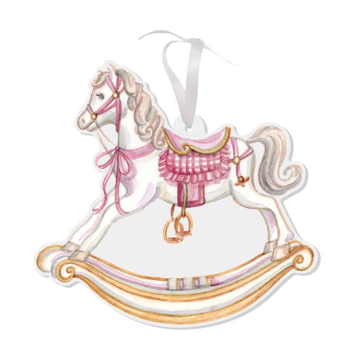 Ornamento em aquarela rosa de cavalo de balanço por atacado de Simply Jessica Marie