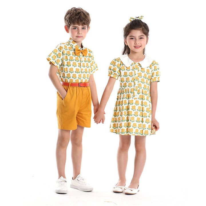 Little Chic Boutique - Wholesale Top & Short Set - Kids - 9M-6Y Toddler Short Sleeve Printed Shirt Parent-Child Brother-Sister Set Wholesale Toddler Boutique Clothing3
