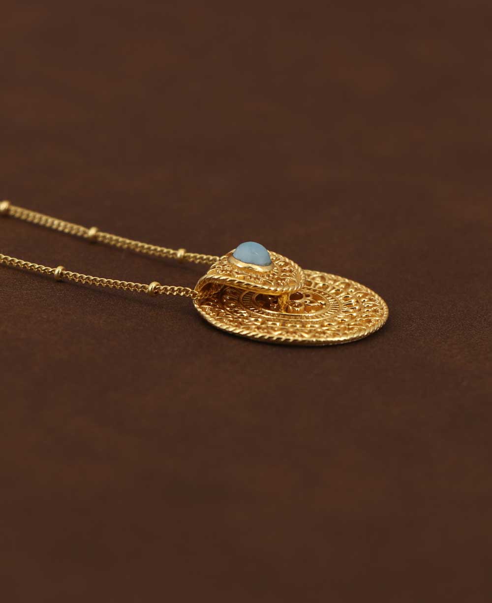 Culture Spot - Wholesale Pendant/Charm Necklace - Inspirational Gold Plated Mandala Necklace with Larimar Stone5
