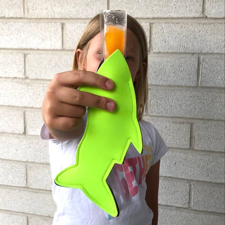 iconic mi - Wholesale Drink Huggers & Koozies - Shark Neoprene Ice Pop Holder Neon Green Freezie Koozie