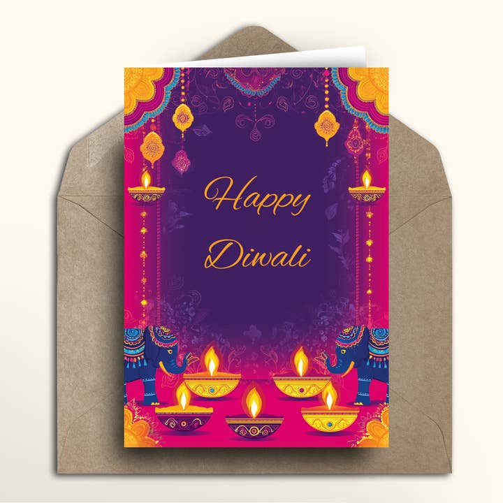 Happy Diwali in Purple card - packs of 10/20/50/100 for wholesale by imagii Greeting Cards & Notebooks