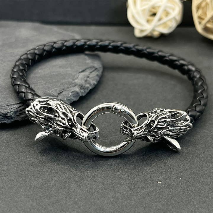 GemMeet – wholesale Charm/dangle bracelet – Vintage Viking Stainless Steel Wolf Bracelet0