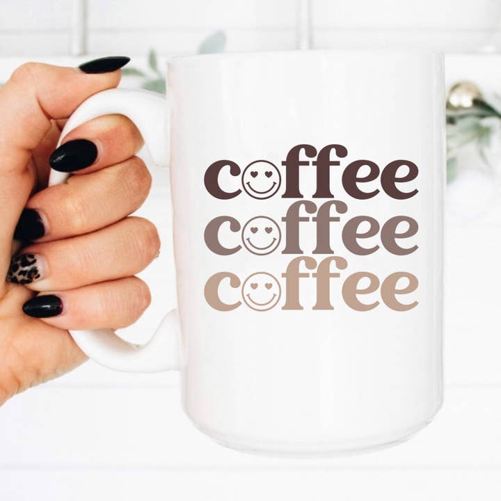 Caneca de café Happy Face, 15 ounces, Chávena de café em cerâmica por atacado de Boho Sips