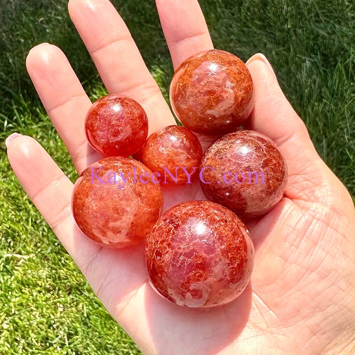 KayleeNYC - Wholesale Spiritual Stone/Crystal - 2 lbs Natural Orange Strawberry Quartz Spheres Crystal Ball