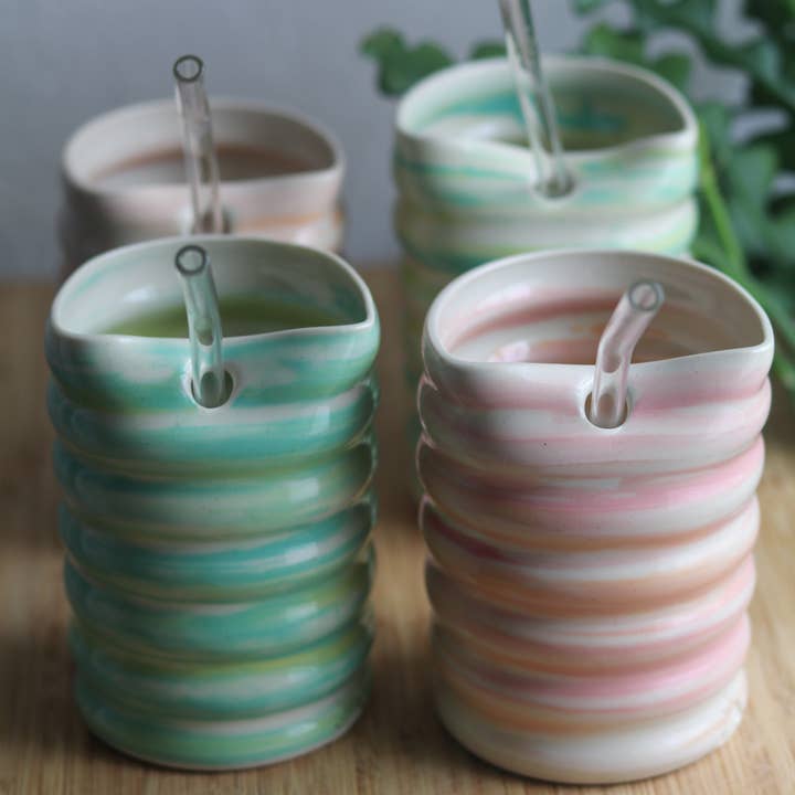 Cedar Sun Ceramics - Wholesale Drinking Glass/Cup - Pottery Straw Tumbler | Adult Sippy Cup | Finger Painted