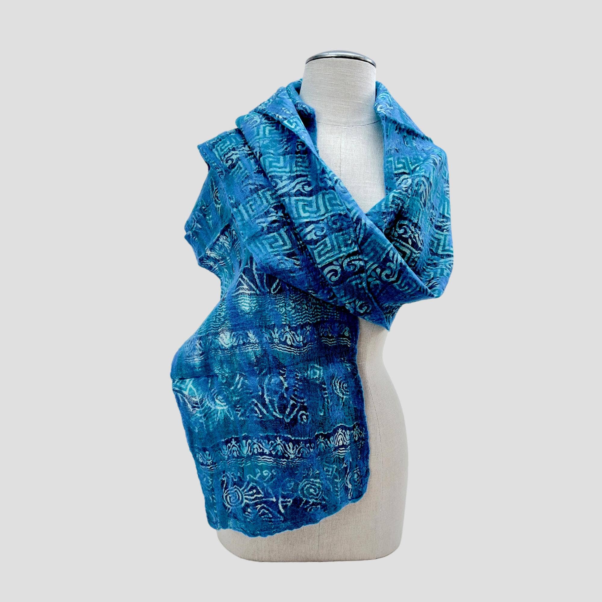 Feltiful - Wholesale Sjaal - Dames - Blauwe, blauwe vintage sjaal van merinowolvilt3