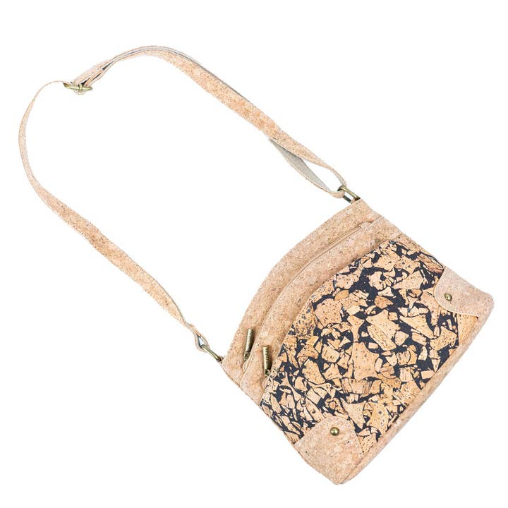 Meninas Bonitas Cork – Engroshandel Crossbodytaske - Dame – Crossbody-taske til kvinder med tre lynlås - lavet af kork og kaffegrums BAG-2340