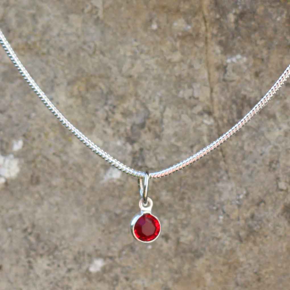 The Welsh Gift Shop - Wholesale Pendant/Charm Necklace - Birthstone Crystal Pendant - Silver Necklace - Welsh Language - July / Ruby1