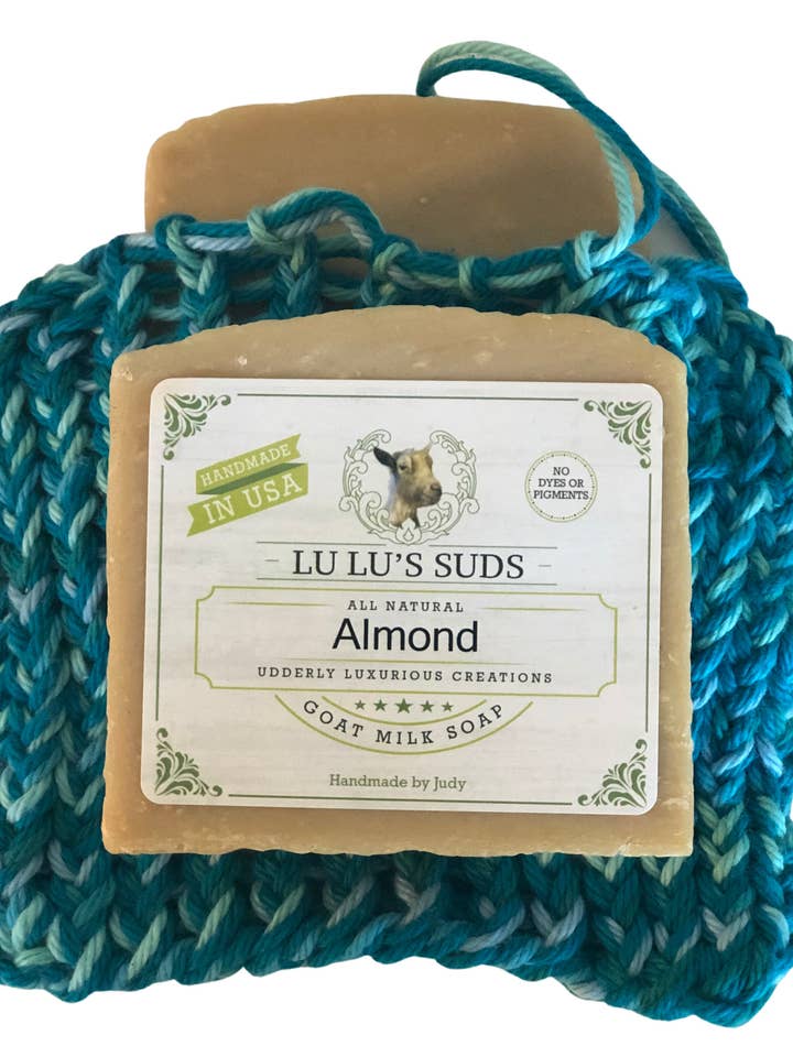 Saco de sabão 100% algodão tricotado à mão turquesa profunda e ombre por atacado de Lu Lu's Suds