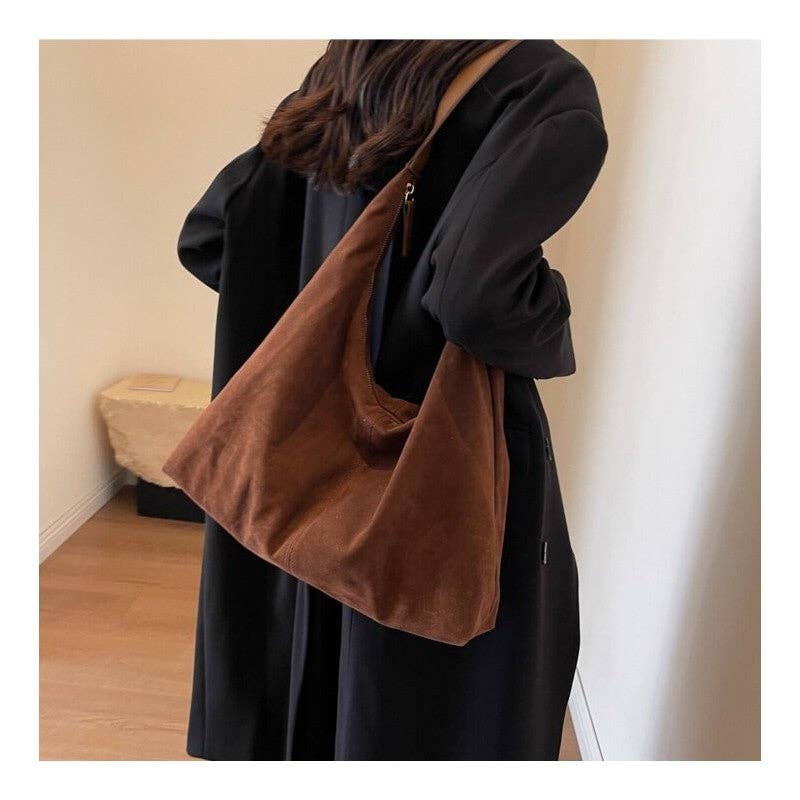 FurDecoration - Wholesale Shoulder Bag - Women's - Suede Large Solid Color Shoulder Bag0