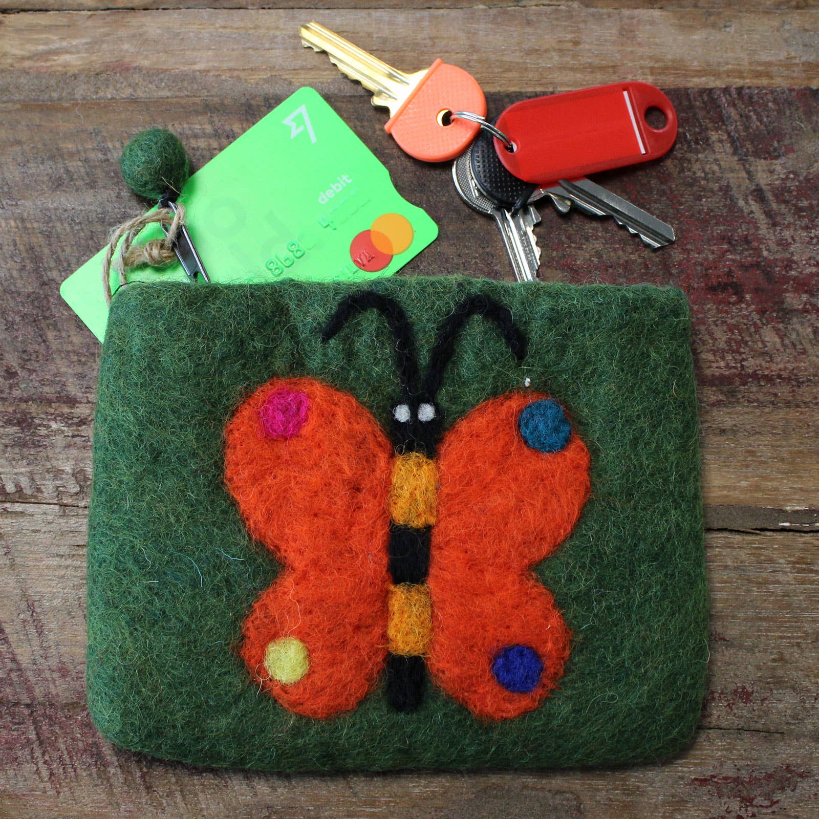 AW Artisan - Wholesale Coin Purse - Unisex - Natural Felt Purse (surt) - Large Butterfly5