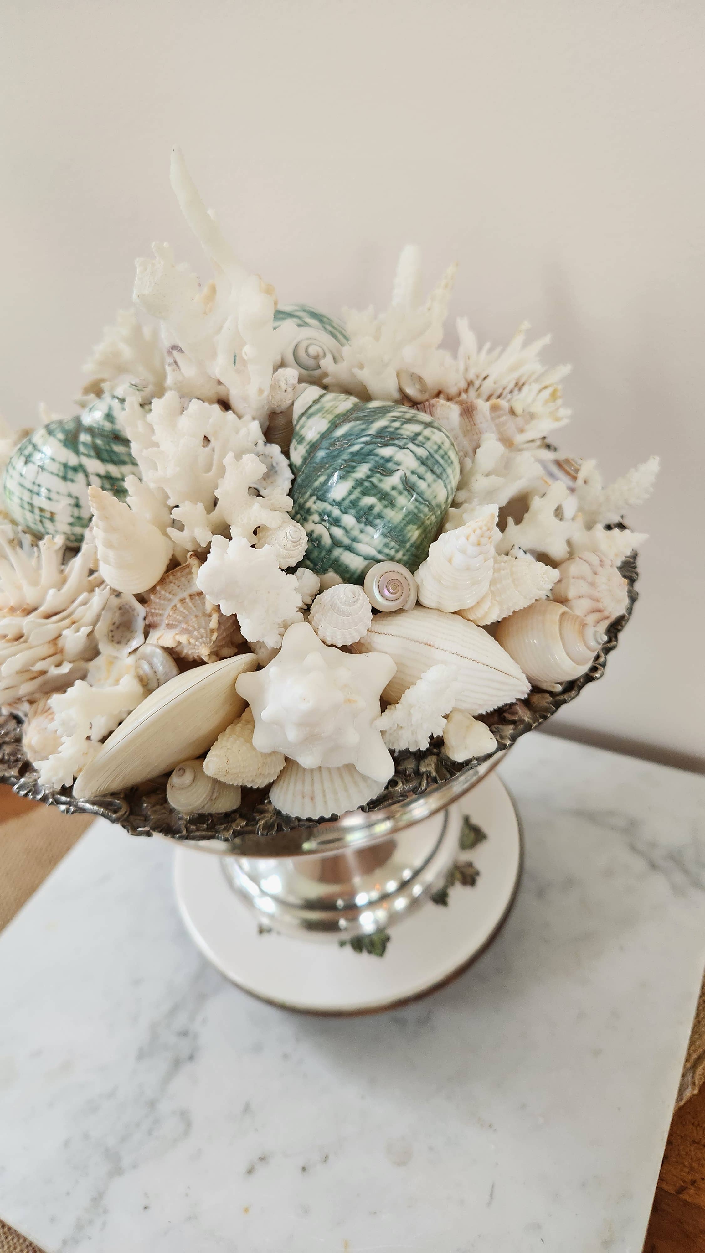 White Tulip Boutique - Wholesale Decorative Tabletop Object - Large Seashell n Coral Centerpiece, Table Top Decor, Topiary4